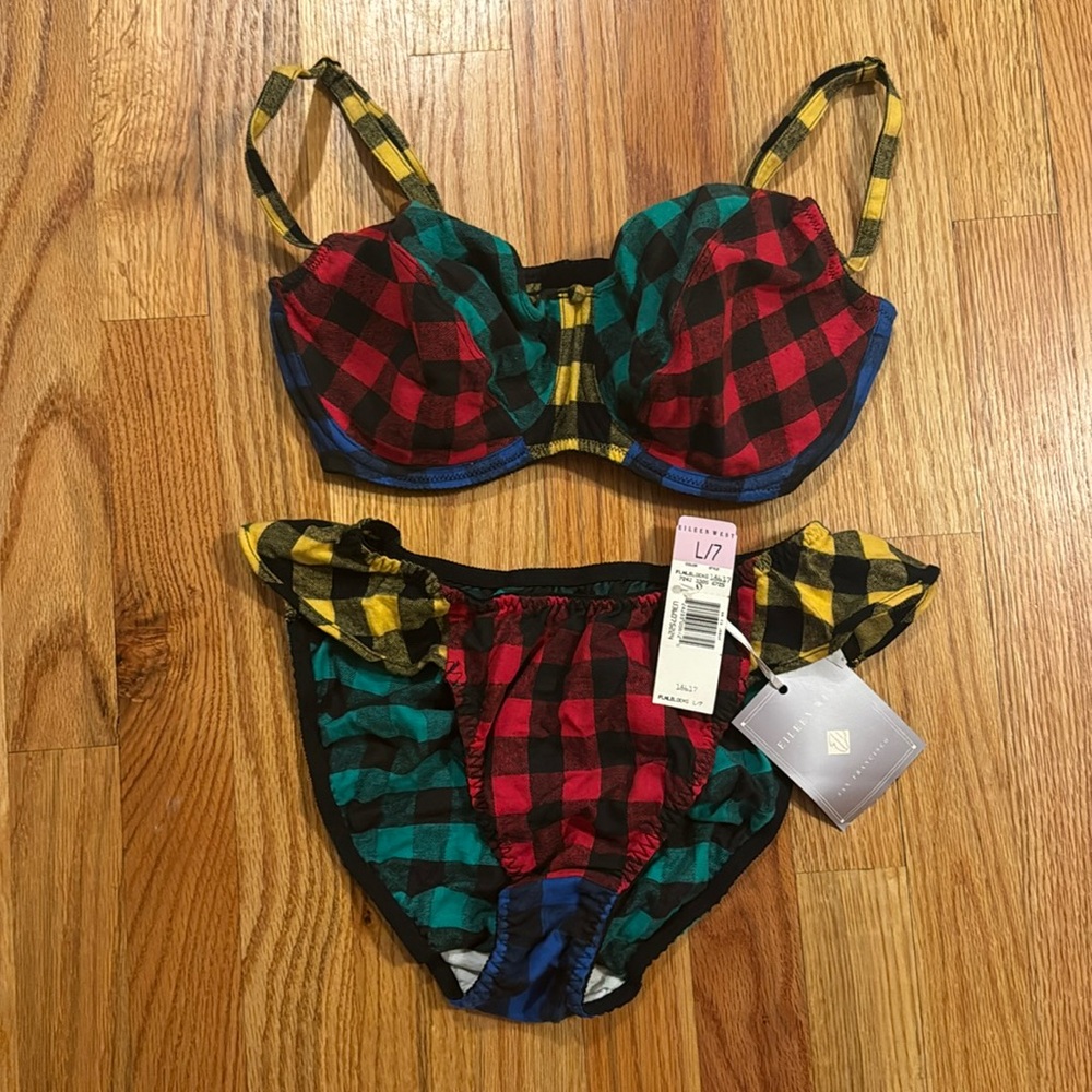Vintage Eileen West Matching Gingham Bra Panty Set